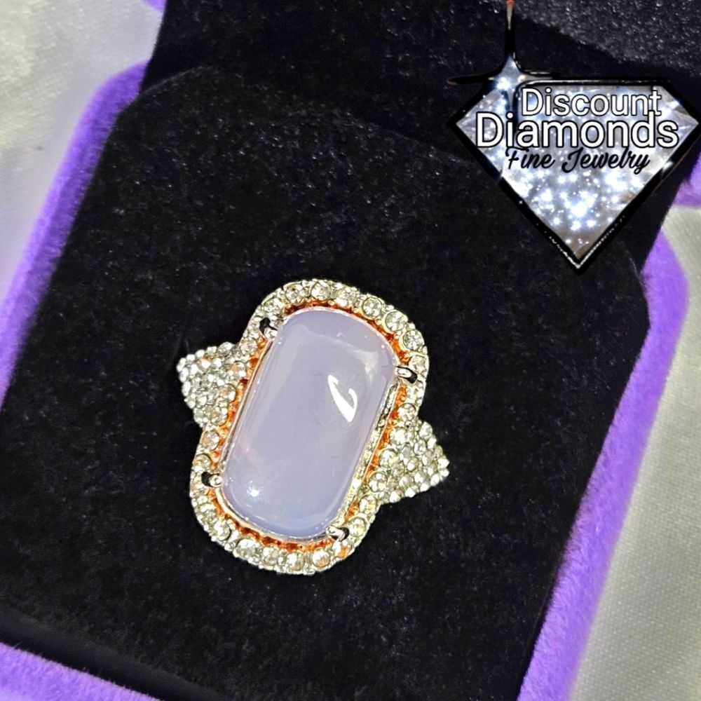 Stunning Natural Lavender Zircon &  White Zircon Cocktail Ring on 925 Silver